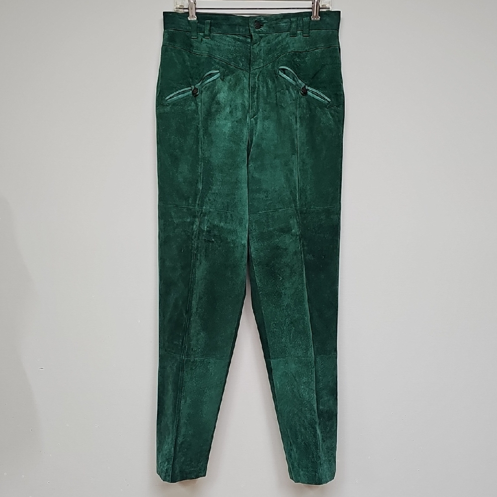 Vtg Pia Rucci Emerald Green Suede Pants Western Pants Size 14